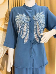 Blue Embellished Two-Piece Set