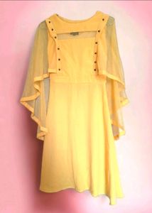 Cap Sleeves Aline Yellow Colour Dress
