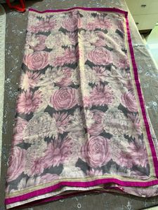 pink flower saree with blouse