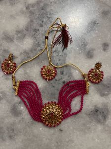Pink Beaded Indian Jewelry Set