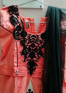 Anarkali Kurti With Pant And Net Black Dupatta