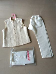 Boys cream kurta pajama with jacket