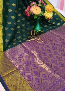 Elegant Green &amp; Purple Banarasi Alvar Saree