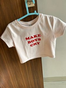 Round Neck Printed Cropped Tshirt