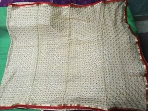 GoldenBeige Patterned Dupatta- Red&amp;Gold lace borde