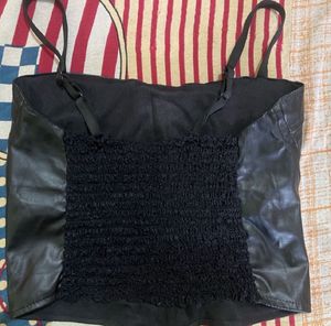 Lace-Up Faux Leather Corset Top