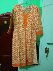 Printed Orange Kurta floral