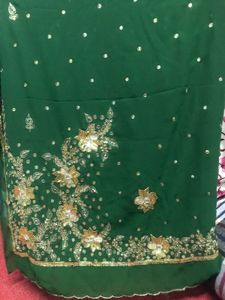 Party Wear Green Zari Work Saree