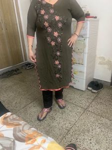 Brown Kurti With Cutdana Work.. Cutwork In Pink