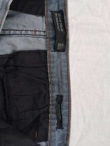 Light Blue Denim Jeans Cropped Fit.