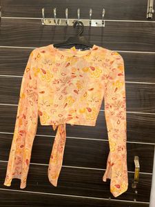 Zara  Floral Tie-Back Crop Top