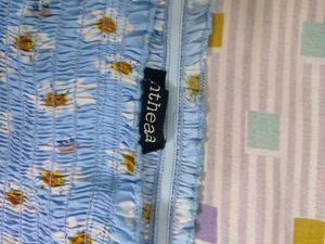Blue And Yellow Floral Print Crepe Crop Top