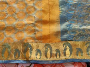 Elegant yellow And blue korvai silkSaree