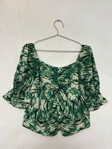 Green Floral Puff Sleeve Top- Vero Moda