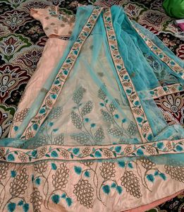 90% Off 💥 Heavy Embroidery Sky Blue Peach Lehenga
