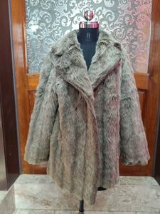 Faux Grey Mid-Length Fur Coat