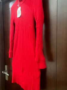 Red Knit Turtleneck Mini Dress