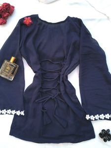 Navy Blue Corset Kurti With Scarf