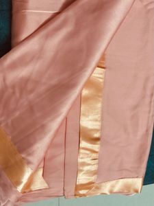 Luxurious Peach Satin Saree with Unstitched Blouse
