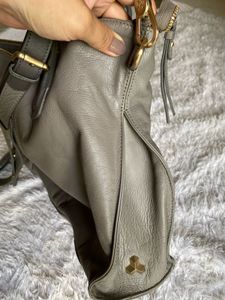 Gray Leather Tote Bag