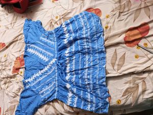 Blue and White Print Top