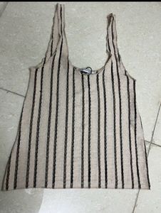 Zara Beige Black Tank Sheere Top