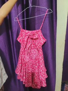 Floral Mini Pink Spaghetti Straps Playsuit