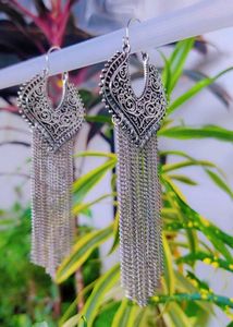 Boho Silver Chain Tassel Earrings