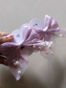 Cute Lilac Bow Hair Clips