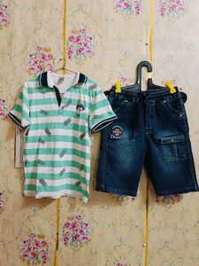 Boys Striped Polo Tee &amp; Denim Shorts