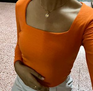 Orange Ribbed Tank Top