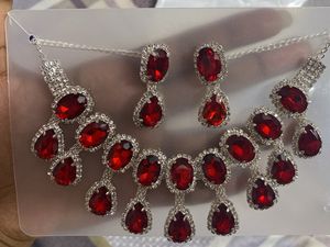 Double Layered Red AD Necklace Set