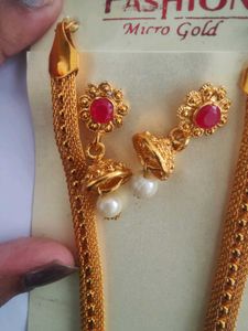 BEAUTIFUL GOLD LOOK CHOKER N LONG SET