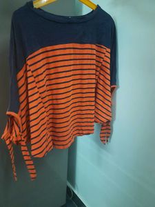 Orange And Blue Baggy Bat Wing Sleeve Top