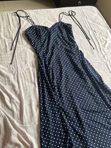 Navy Blue Sundress With Polka Dots