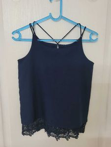 Navy Lace Trim Cami Top