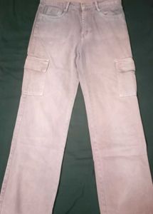 Pink Cargo Flare Jeans