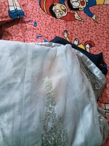 Grey Embroided Net Anarkali Set