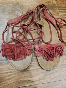 Fringe Tie-Up Sandals