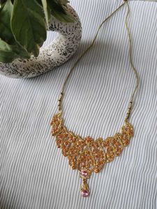 Gold-Tone &amp; Pink Jewel Necklace Set