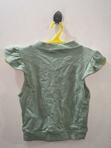 Zara Ribbed Ruffle Sleeve Top - Mint Green