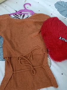 Brown Knit Square Neck Top