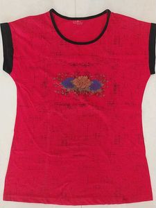 Women Red Colour Longe Wear T Shirt