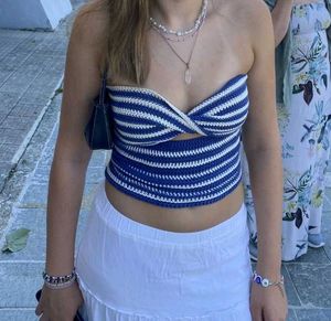 Blue Front Twisted Hand Made Tube Top