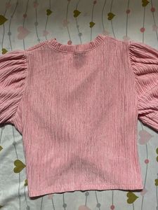 Pink Textured Tie-Front Top