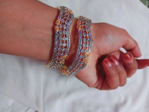Gold Plated Bangles Wth Stones
