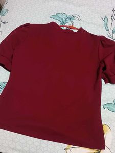 Maroon Puff Sleeve Top
