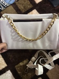 White purse type clutch with Gold Chain
