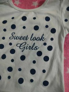 Cute 'Sweet Look Girls' Tee With Denim Dungaree
