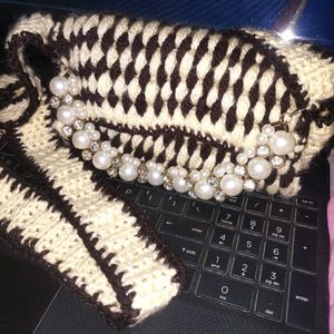Diamond Beaded Crochet Sling Bag- Handmade